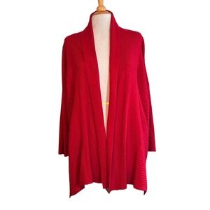 Avenue Cardigan 18/20 Bright Red Open Front Shawl Collar Soft Luxe Minimalist